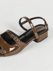 Women's High Heel Sandals, Fashion Back Strap Low Chunky Heel Slingback Commuter Sandals, Casual Beach Slides - Brown - View 5