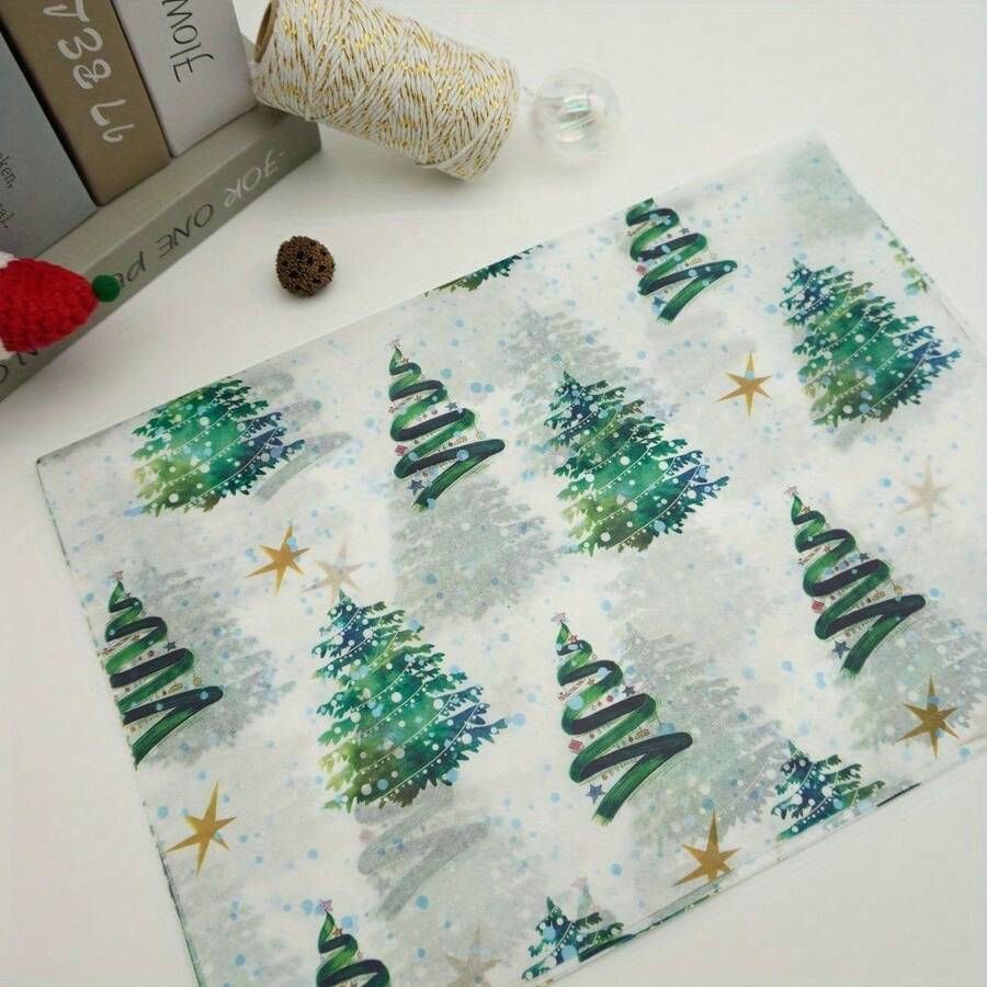 60/30/10pcs, Size 50*35cm Merry Christmas Tree Wrapping Paper Set - Suitable For Gift Wrapping, Bouquet Wrapping, Clothing Wrapping, Home Decor, Arts & Crafts, DIY, Packaging Bags, Birthday, Wedding And Other Occasions, Suitable For Thanksgiving, Halloween, Christmas And Other Holiday And Party Gift Wrapping - Christmas Tree - View 1