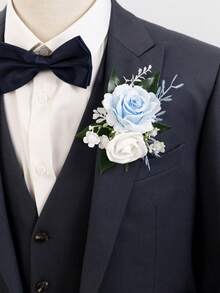 1Pc Artificial Rose Boutonniere For Groom, Men's Accessory For Wedding, Prom, Anniversary, Formal Event - Multicolor - View 9