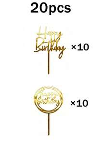 10件生日蛋糕裝飾插牌 金色鏡面壓克力蛋糕裝飾 生日派對用品 蛋糕裝飾工具 - Happy Birthday - 查看 11