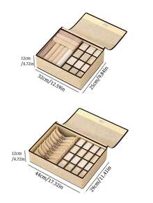 1pc Home Underwear Storage Box With Lid, 13/17 Compartments, Gray/Beige 2 Colors Optional, Drawer-Style Bra Socks Underwear Organizer Divider Box, Linen Storage Box - Multicolor - View 2