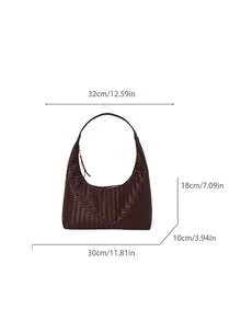 Fashion Solid Color PU Women's Shoulder Bag, Zipper Closure Versatile Crescent Bag Underarm Bag, Suitable For University, Commuting, Minimalist, Purse - Coffee - View 3