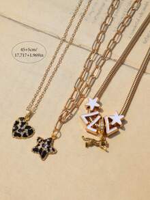 Leopard Print Star Heart Charm Necklace Set 3pcs Lucky Number 777 Necklace Set Star Girl Necklace - Gold - View 6