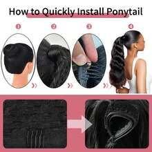Deep Wave Ponytail 16-26 Inches Machine Made Magic Wrap Around Clip In Ponytail Black Remy Curly Brazilian Human Hair Extensions - Natural Black - View 9