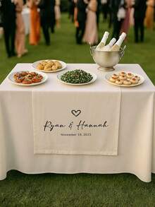 Customized Wedding Welcome Banner, Wedding Tablecloth, Personalized Linen Striped Bar Event Sign, Bar Event Banner, Customizable Name - Multicolor - View 4