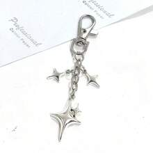 1pc Creative Four-Pointed Star Pants Chain Keychain, Ins Style Alloy Star & Moon Phone Bag Pendant, Suitable For Daily Matching - Silver - View 1
