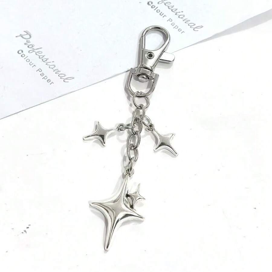 1pc Creative Four-Pointed Star Pants Chain Keychain, Ins Style Alloy Star & Moon Phone Bag Pendant, Suitable For Daily Matching - Silver - View 1