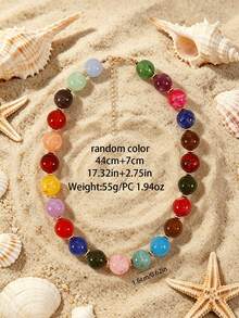 1pc European & American Bohemian Geometric Acrylic Round Bead Cloud Effect Beaded Necklace For Women, Summer Beach Vacation - Beaded Necklace - View 11