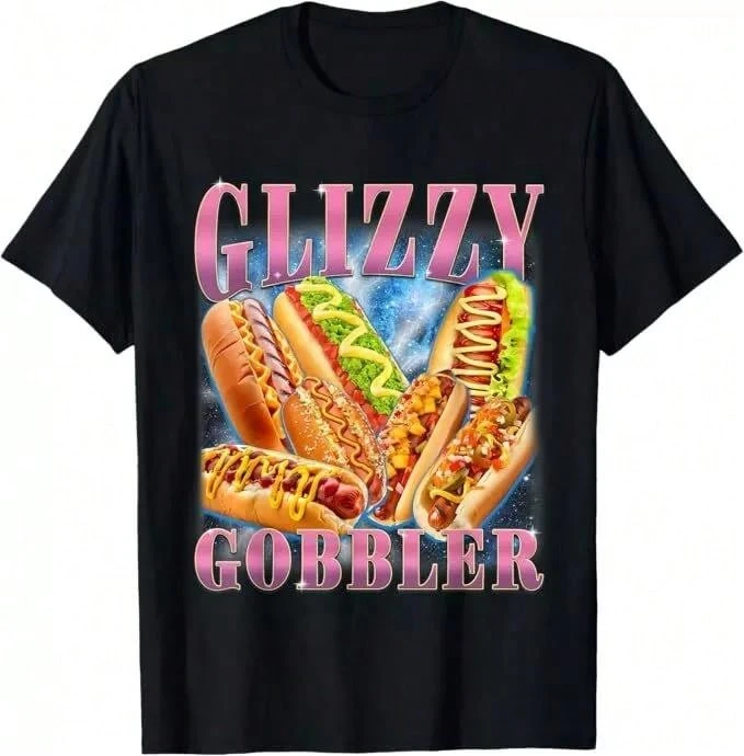 100% Baumwolle Lustiges Glizzy Gobbler Meme Urkomisch Hot Dog Glizzy Liebhaber T-Shirt - Schwarz - Übersicht 1
