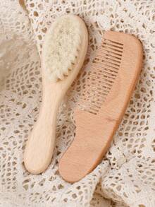 1/2 Pieces Hair Brush And Comb Set, Soft Goat Hair Bristle Wooden Hair Brush, Smooth Wood Comb, Portable Hair Grooming Styling Kit For Home Travel Daily Use - Multicolor - View 2