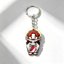 5 Random Cartoon Style Gentle Elder Image Wooden Keychain, Suitable For Peace Symbol Handbag Decoration Or As Spiritual Keepsake Gift For Faith Enthusiasts - Multicolor - View 4