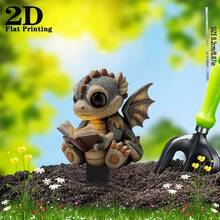 2D Flat Printed Acrylic Garden Stake, 1pc, With Pointed Base, Cute Reading Dragon Design For Garden And Flower Pot Decoration, Ideal Yard Decor And Gift, Peel Off Protective Film Before Use, Suitable For All Seasons - A - View 4