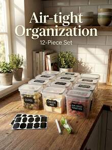 Multiple-Piece Set Of Airtight Plastic Storage Containers, Visible, Moisture-Proof And Leak-Proof Kitchen Dry Food Storage Boxes, Large Capacity Household Oatmeal, Nut, And Pasta Sorting And Labeling Airtight Container Set. - View 4