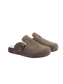 CAMEL CROWN Ken Shoes 男士真皮內裡羊羔毛套腳式包頭拖鞋 半穆勒鞋 - 灰色 - 查看 1