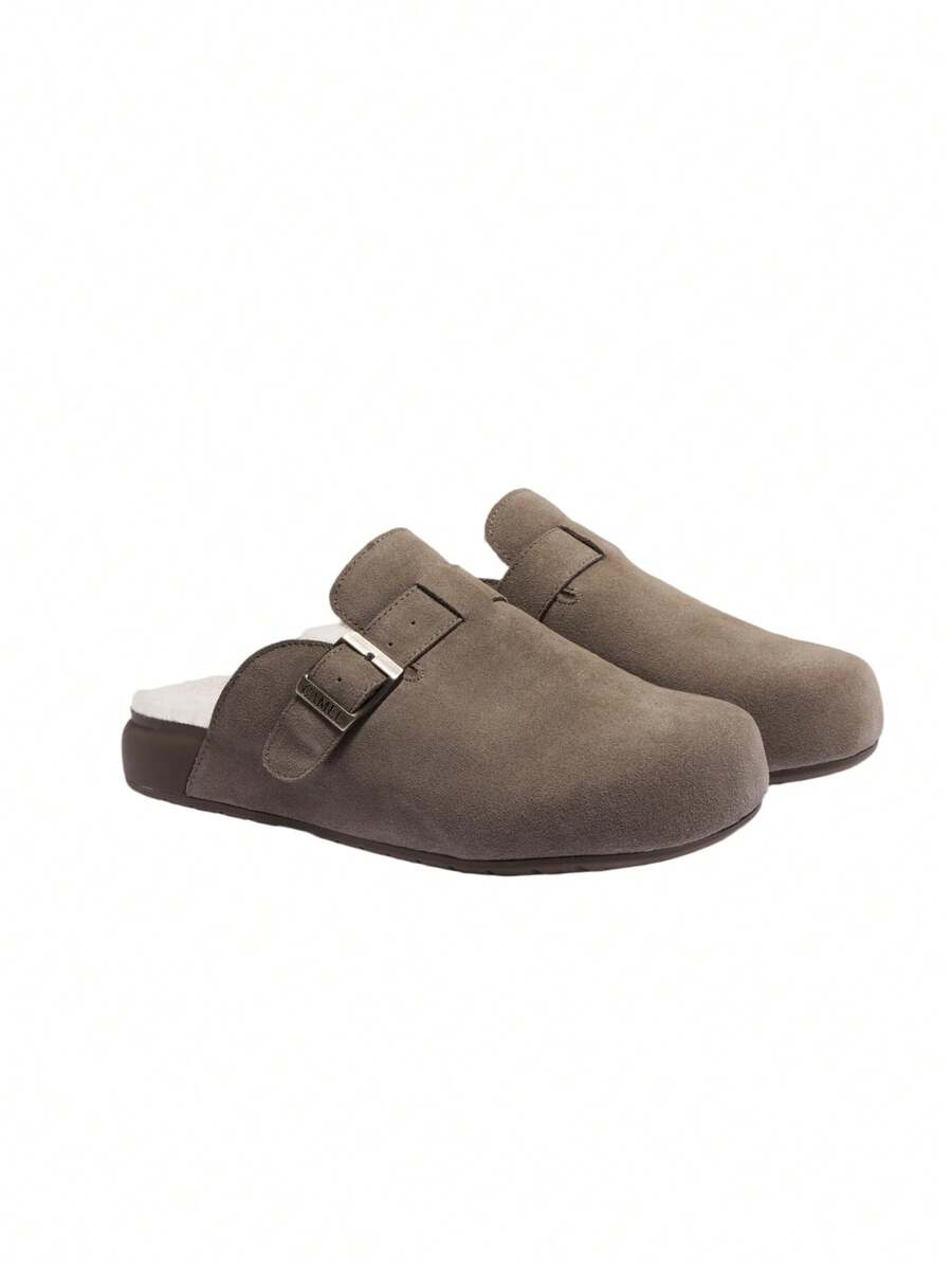 CAMEL CROWN Ken Shoes 男士真皮內裡羊羔毛套腳式包頭拖鞋 半穆勒鞋 - 灰色 - 查看 1
