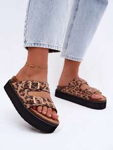 Fashionable And Comfortable Women's Summer Flip-Flops On The Platform With Buckles And Profiled Insole Pink Brown - Brown - View 1