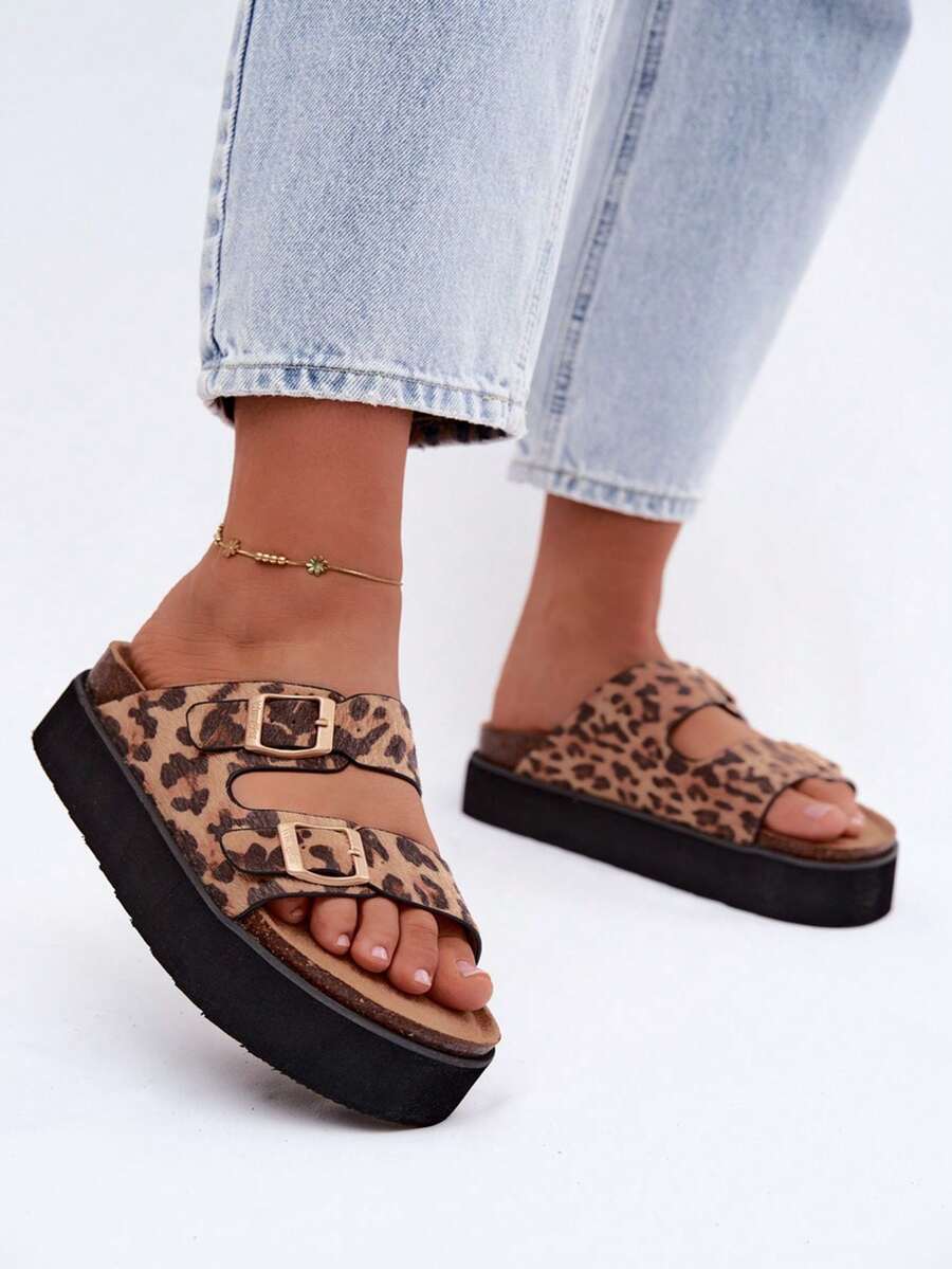 Fashionable And Comfortable Women's Summer Flip-Flops On The Platform With Buckles And Profiled Insole Pink Brown - Brown - View 1