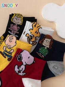 5 Pairs SNOOPY Authentic Charlie Brown Puppy Cartoon Pattern Women's Short Socks - Multicolor - View 5
