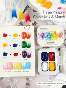 Kuteks Semi-Gel 4-Grid Warna Asli Merah Kuning Biru Gradien Lukisan Tangan Efek Tie Dye Cocok Untuk Seni Kuku Salon - MultiWarna - View 2