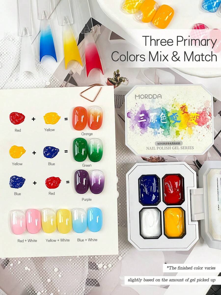 Kuteks Semi-Gel 4-Grid Warna Asli Merah Kuning Biru Gradien Lukisan Tangan Efek Tie Dye Cocok Untuk Seni Kuku Salon