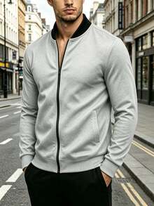 Minimalist Knit Baseball Jacket, Breathable Full Zip Sports Cardigan For Fitness And Running, Spring/Autumn - Black - View 6