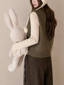 Alicedudu Women's Minimalist Collared/Turndown Collar Cardigan Sweater Vest, Spring/Autumn - Brown - View 3