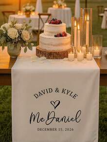 Customized Wedding Welcome Banner, Wedding Tablecloth, Personalized Linen Striped Bar Event Sign, Bar Event Banner, Customizable Name - Multicolor - View 8