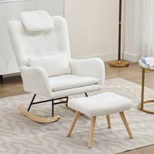 Modern Design: Rocking Chair, Rocking Chair With Footrest, Relaxation Chair, Reclining Chair, Lounge Chair With Armrests, Soft Velvet Upholstery, Load Capacity Up To 100 Kg. Suitable For The Bedroom, Living Room And Garden. - White - View 12