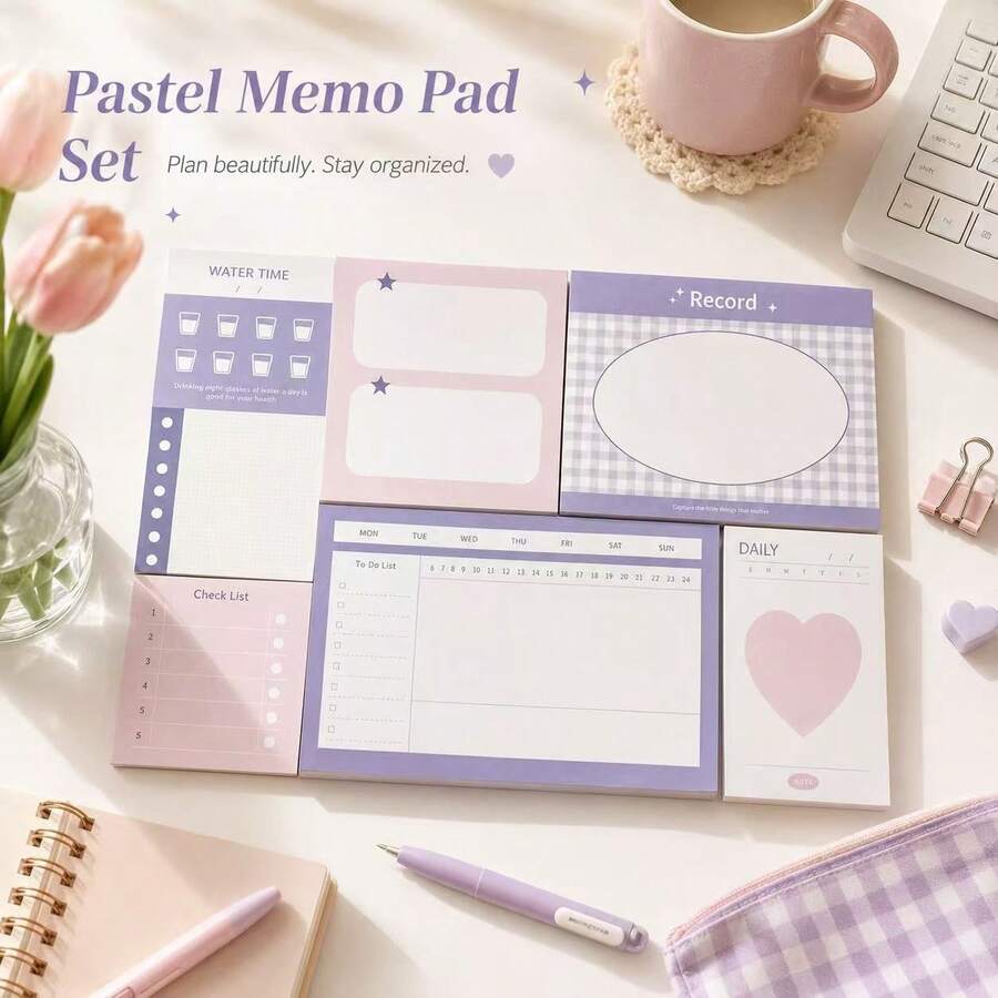 4 Soft Macaron Color Options, Healing Visual Palette. A Complete Set With Daily Plan, Weekly Planner, Habit Tracker, Water Intake Log, Memo & Blank Space Modules. Grid Pages, Dialogue Boxes, Heart Frames With Multiple Writing Sections. Versatile For Study, Work To-Do, Daily Review, And Diet Tracking. Thick Paper, No Ink Bleed, Neatly Cut And Easy To Tear, Notebook Sticker - one-size - View 1