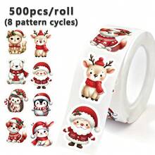500pcs/Roll Shaped Christmas Stickers Santa Claus Reindeer Christmas Bear Penguin Rabbit Hedgehog Dog Self-Adhesive Doodle Sticker, First Day Of School - Cartoon - View 8