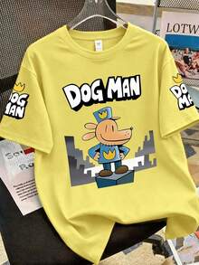 1套男童卡通偵探狗 DOGMAN 印花短袖T恤與運動長褲，完美的夏季禮物，適合春夏季學校與戶外穿著 - 彩色 - 查看 4