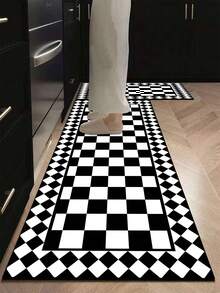 Vintage Black & White Checkerboard Pattern 3.5mm Kitchen Rug, Absorbent Non-Slip Cuttable, Entryway Mat Indoor Bathroom Mat, Covers Kitchen Bathroom Entrance Laundry Room Outdoor Garden - Multicolor - View 1