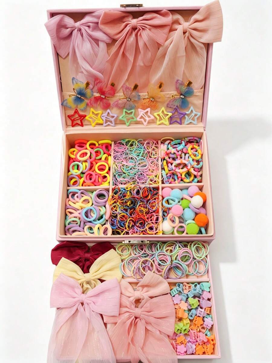 1158Pcs Girls Hair Accessories Set, Cute Bow Star Rhinestone Butterfly Hair Clips Elastic Hair Ties Heart Flower Mini Claws Daily Birthday Party Gift - Multicolor - View 1