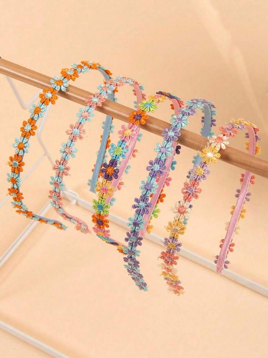 1/3/5件組女孩刺繡蝴蝶與雛菊花卉髮箍,適合野餐、日常休閒造型 - 彩色 - 查看 1