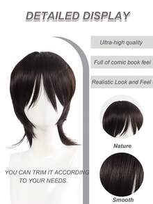 Wolf Tail Wig For Men, Japanese Style, Short Straight Hair, Layered Mullet Head Wig, Unisex, Versatile, Full Head Cover - Multicolor - View 2