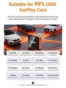 XUDA全新迷你CarPlay AI盒子，无线CarPlay和安卓二合一车载音响，支持有线转无线功能，兼容2.4-5.0GHz WiFi 5，时尚便携车载CarPlay接收器。适用于市面上99%具备有线CarPlay和安卓功能的车型。 - C - 查看 11