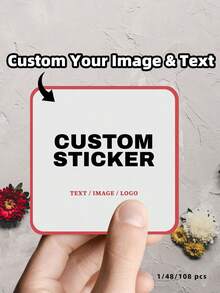 1/48/108pcs Customizable Square Stickers - Includes Any Design, Image, Logo, Text, Waterproof, Personalized Thank You Labels, Unique Ideal Gift For Friends, Sons, Daughters, Employees, Family, Office, Etc - White - View 1