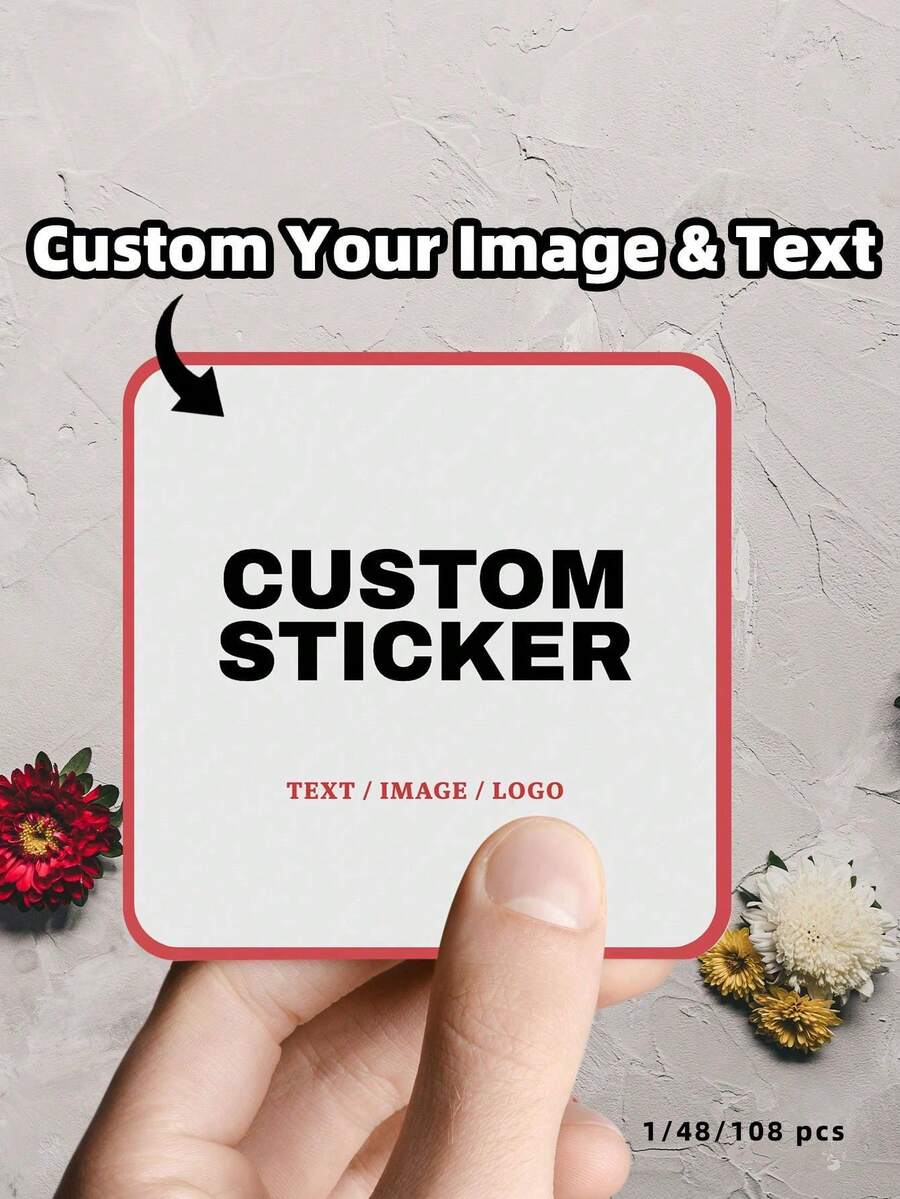1/48/108pcs Customizable Square Stickers - Includes Any Design, Image, Logo, Text, Waterproof, Personalized Thank You Labels, Unique Ideal Gift For Friends, Sons, Daughters, Employees, Family, Office, Etc - White - View 1