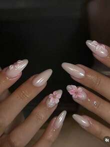 10 piezas de uñas postizas ovaladas con degradado, estilo minimalista versátil y cool girl - Multicolor - Ver 2