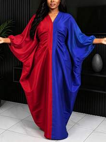 Robe Bubu pour femme AOMEI style africain, élégante, coupe ample, col en V, manches chauve-souris, froncée, robe kaftan modeste - Multicolore - Voir 3