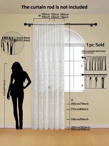 1pc White Floral Embroidered Sheer Curtain, Luxury Style Faux Linen Material Embroidered Sheer Curtain, Suitable For Living Room, Bedroom Windows And Door Decoration, Curtain Rod Not Included - White - View 2