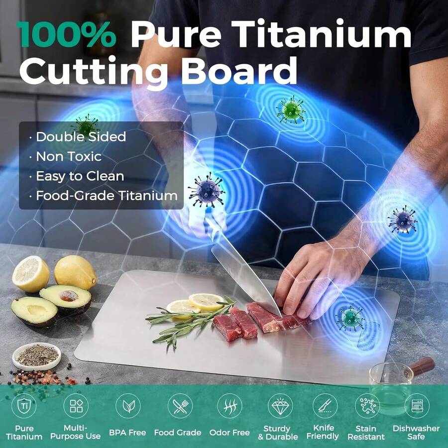 1 Piece Multi-Functional Titanium Kitchen Cutting Board (Multiple Sizes Available: S-11 Inch, M-13 Inch, L-18 Inch) – Double-Sided Design, Easy To Clean, Dishwasher - 1PC - 查看 1
