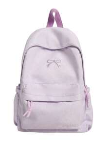 Cute Embroidered Bow Backpack For Teen Girls, Soft Wrinkle Resistant Nylon Student School Bag, Multi Pastel Color Options Casual Daily Travel Daypack - Multicolor - View 16