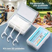 Fio Dental Em Formato De Arco Ultra Fino Kit Com 1 caixa (50 unidades) 1Polietileno Durável Limpeza Dentária Completa - Branco - Visão 1