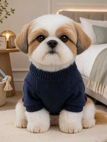 1pc Pet Clothes Autumn/Winter Warm Small Dog Puppy Cute Style Versatile Round Neck Cookie Bear Sweater - Navy Blue - Navy Blue - View 3