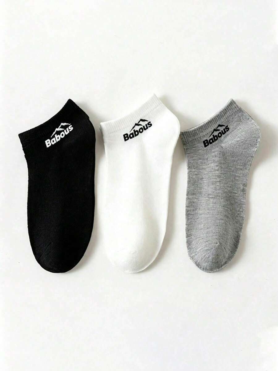 5/10/15 Pairs Men's Babous Mountain Logo Short Boat Socks Multi-Color Assortment, Versatile Daily Wear, Multiple Sizes Available, Simple Classic Men's Socks Set - Multicolor - View 1