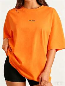 New Summer 2026 Collection, Locally Shipped Loose-Fit Graphic Tee, Short-Sleeve Breathable 100% Cotton, Casual Sports & Pilates Fitness Top - 橘色 - 查看 14