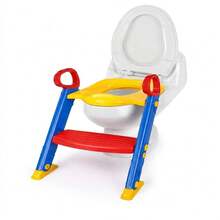 Kids Potty Training Toilet Seat With Foldable Ladder Steps – Adjustable Non-Slip Toddler Toilet Trainer Seat Stable & Easy Use - Blue/red - View 2