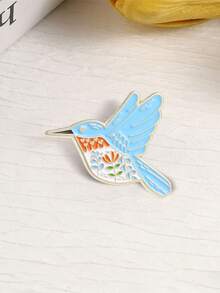 Broche Vintage Boho de Colibrí Esmaltado con Corazón Floral y Borde Dorado, Alfiler de Metal para Decoración de Bolso, Accesorio - Celeste - Ver 7