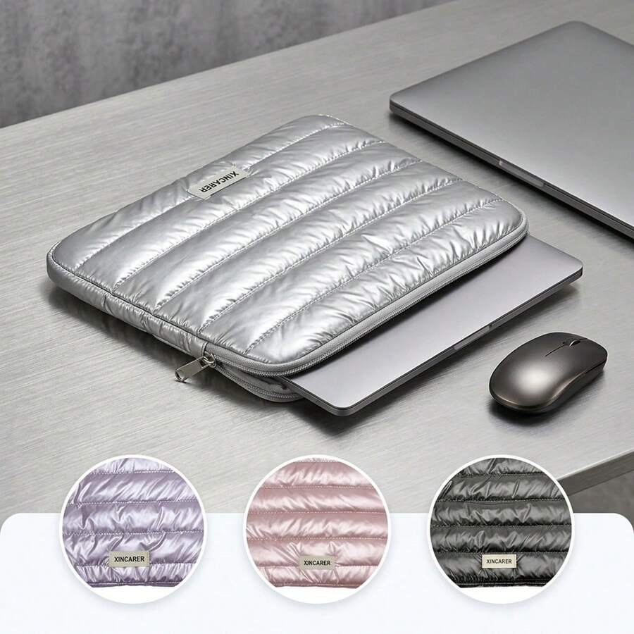 韓系 Y2K 亮面羽絨筆電保護套 13/14/14.2 吋輕量筆電內袋，適用於 MacBook Air Pro Apple，防震保護套